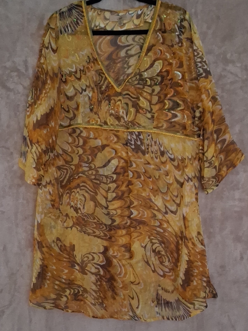 Sheer Yellow Swirl Tunic with V-Neck